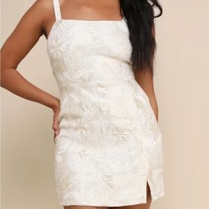 Lulu's Shine for Us Cream Metallic Tropical Jacquard Mini Dress / L
